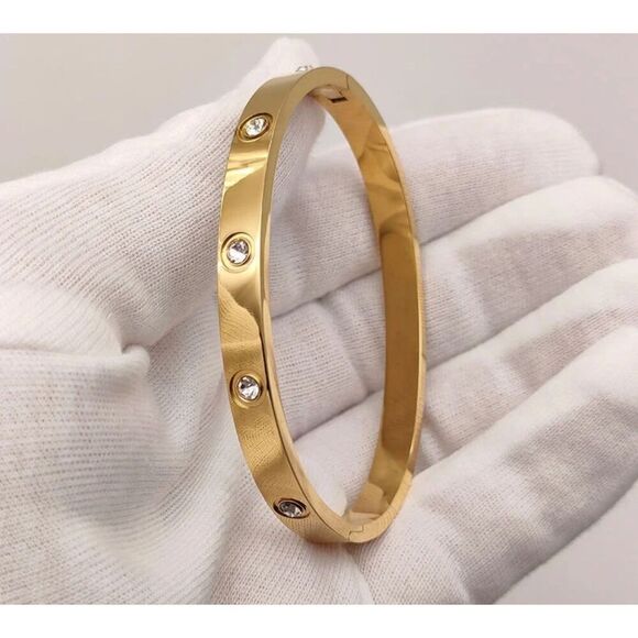 18k - 10 Zircon LUXURY Screw Design Bracelet, Bangle, Cuff, Unisex Style SC2 - Picture 2 of 5